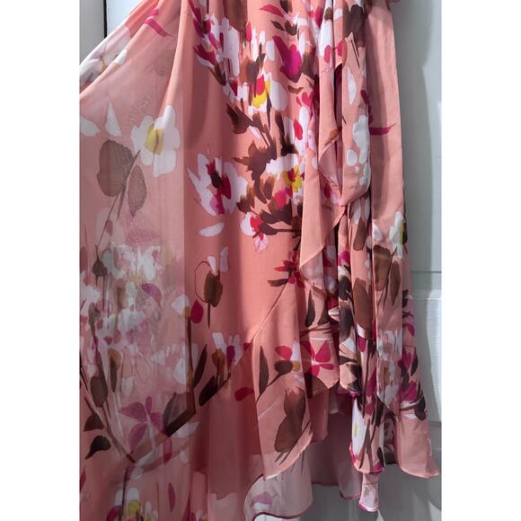 NWT Premier Amour Peach Floral Asymmetrical Midi Dress Size 4 - Picture 4 of 11